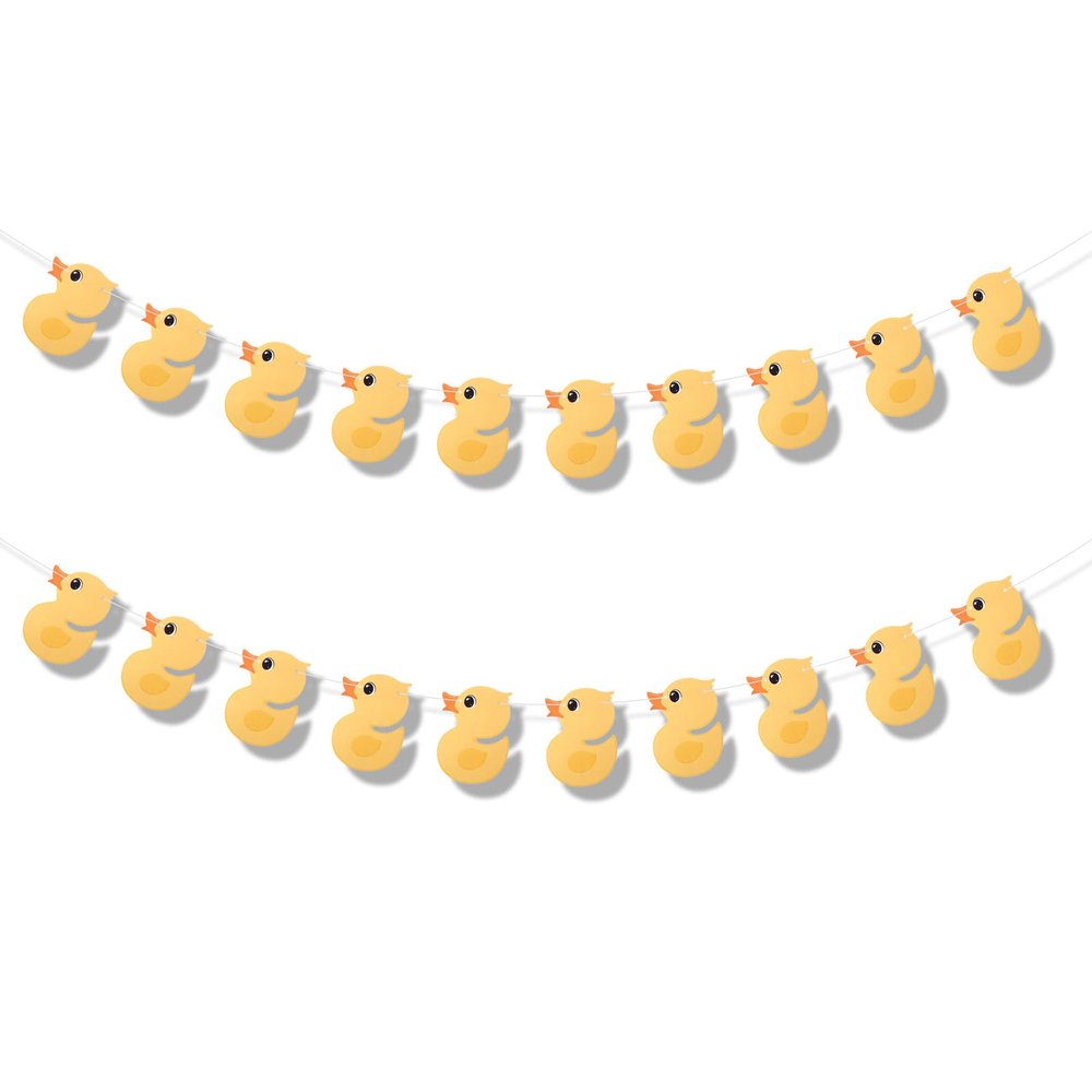 2pcs Duck Birthday Banner, Cute Cartoon Yellow Duck Garland Photo Backdrop Hanging Decor for Themed Birthday Party Supplies Decorations