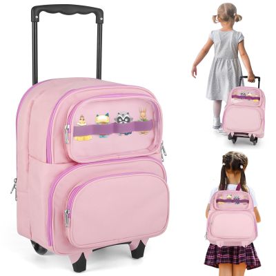 RZYLKA 2-in-1 Rolling Backpack for Toniebox 1&2, Pink Travel Carrying Case for Girls with Wheels Organizer Storage Bag, Holds for Toniebox, 30+ Tonies Characters, Headphones & Charger
