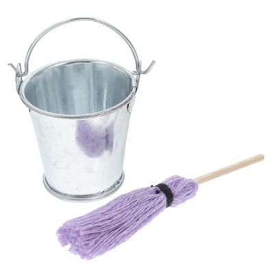 Gadpiparty Miniature Dollhouse Cleaning Set Realistic Mini Mop and Vintage Tin Bucket Dollhouse Accessories for Home Decor for DIY Scene Props