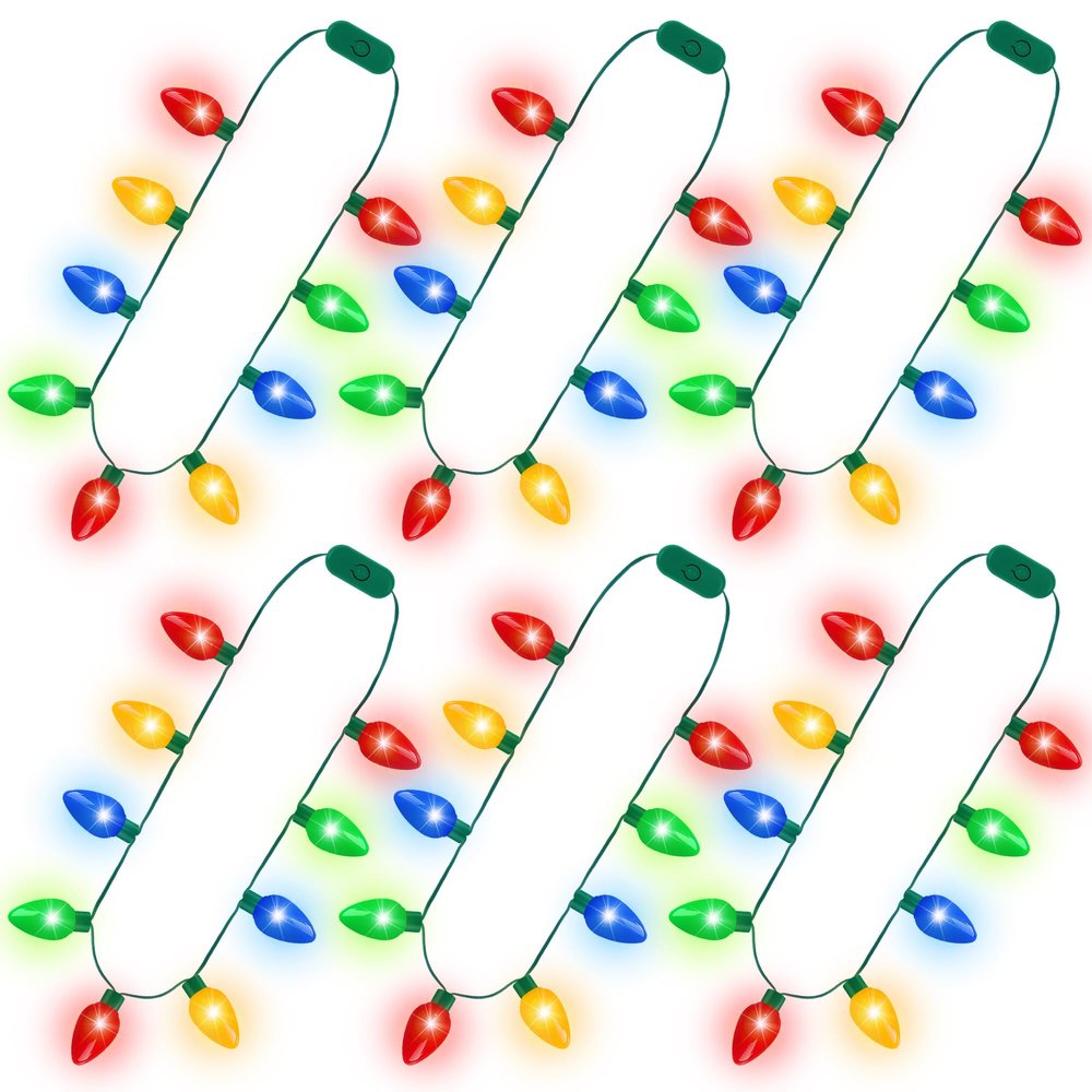 Blowata 100PCS Christmas Necklace, 3 Glow Modes Christmas Accessories with 9 Bulbs, Ugly Sweater Lights Necklaces for Light up Xmas Decorations Xmas Supplies New Year Ugly Sweater Family Party Decor