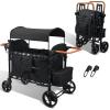 Exquimac Foldable Stroller Wagon for 4 Kids & Cargo, All-Terrain Wheels, Adjustable Handle, Removable Canopy, 5-Point Harness, Compact Foldable Design view 1