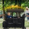 Exquimac Foldable Stroller Wagon for 4 Kids & Cargo, All-Terrain Wheels, Adjustable Handle, Removable Canopy, 5-Point Harness, Compact Foldable Design view 4