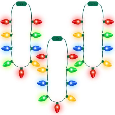 Blowata 100PCS Christmas Light up Necklace, 3 Glow Modes Christmas Accessories with Colorful Bulbs, Xmas Bulb Necklaces Decorations for Party Favors Xmas Ugly Sweater New Years Family Party Decor