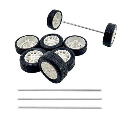 8PCS Toy Car Wheel RC Car Rubber Tire Wheel with Metal Shaft Axles for RC Car Truck Robot DIY Model Car Building Parts (2.5x38mm)