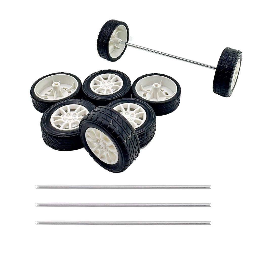 8PCS Toy Car Wheel RC Car Rubber Tire Wheel with Metal Shaft Axles for RC Car Truck Robot DIY Model Car Building Parts (2.5x38mm)