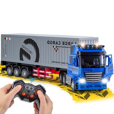 9 Channel RC Semi Truck with Trailer Metal Cab, 2.4Ghz Remote Control Container Truck with Lights and Sounds, Birthday Gift for Kids Boys 18.5"