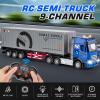 9 Channel RC Semi Truck with Trailer Metal Cab, 2.4Ghz Remote Control Container Truck with Lights and Sounds, Birthday Gift for Kids Boys 18.5" view 2