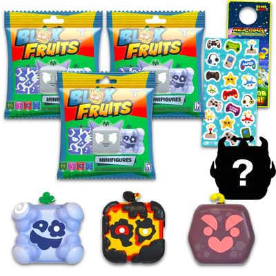 Blox Fruits Mystery Blind Bag Set - 3 Pack Mystery Bags Bundle with Random Collectable Series 2 Video Game Mini Figures Plus Stickers, More | Blox Fruits Party Favors, Supplies