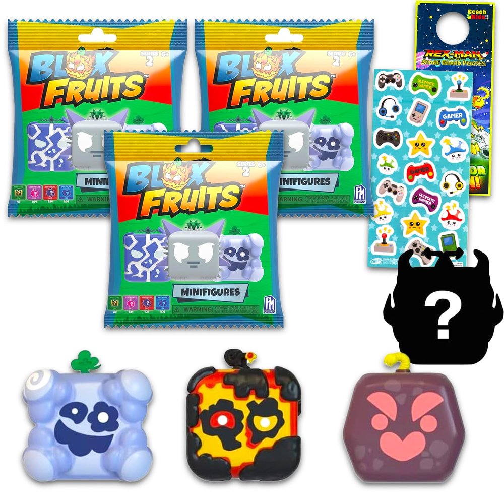 Blox Fruits Mystery Blind Bag Set - 3 Pack Mystery Bags Bundle with Random Collectable Series 2 Video Game Mini Figures Plus Stickers, More | Blox Fruits Party Favors, Supplies