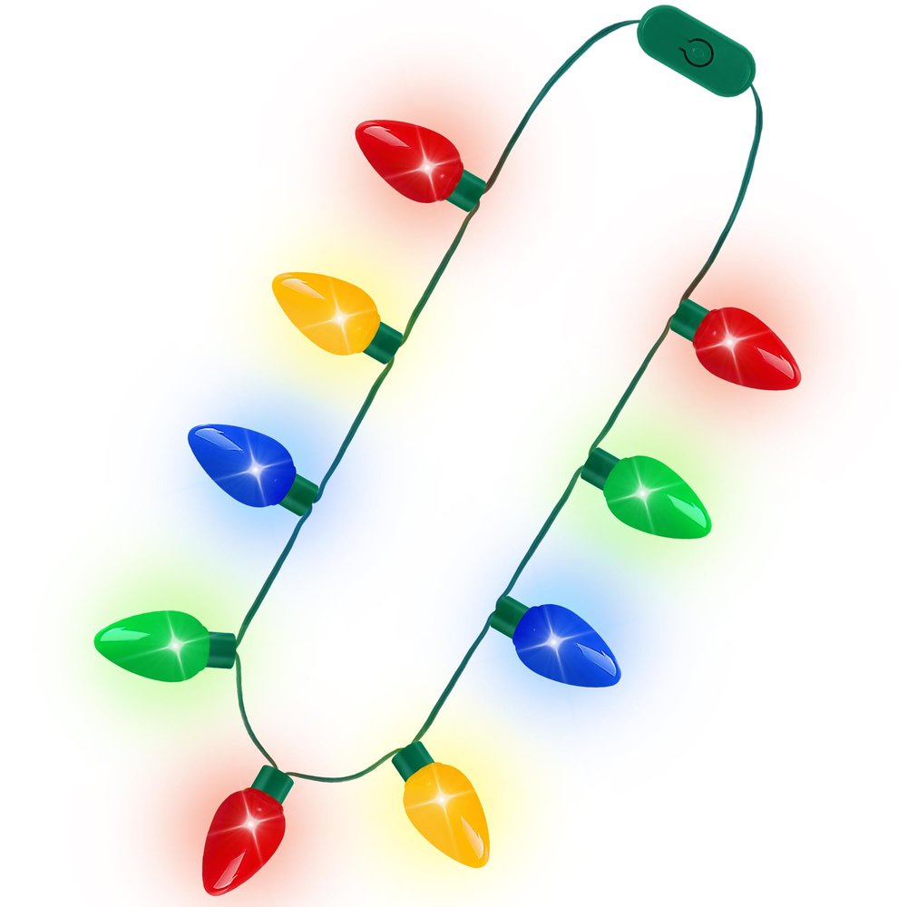 Blowata 16Pcs Light Up Christmas Necklace, 3 Glow Modes Christmas Necklaces Bulk, 9 Bulbs Xmas Lights Necklace for Ugly Sweater Christmas Accessories New Year Eve Party Favor Xmas Festival Supplies