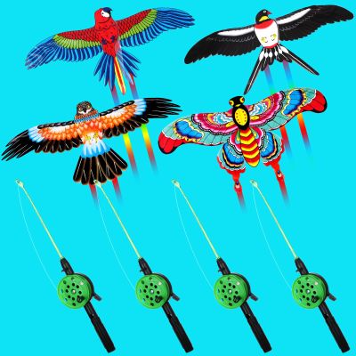 4 pcs Large Fishing Rod Kite for Adults 23.62 Inch Vivid Swallow Parrot Phoenix Butterfly Kite Bulk, Easy to Fly, Kites for Adults Family in Spring Outdoor Beach Team Building