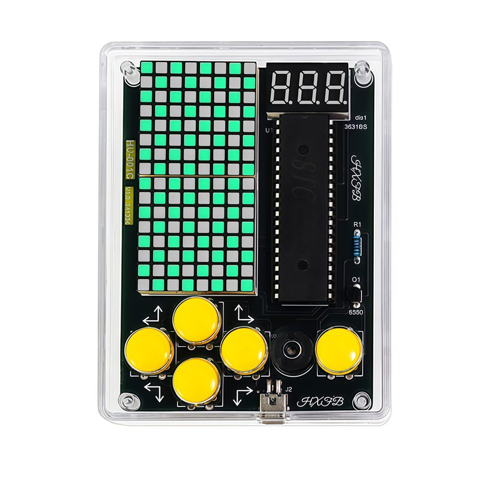 7 Retro Classic Pixel Game Maker DIY Soldering Project Game Console Kit Electronic Practice Solder Soldering Kit and Case, Idea for STEM Education Friends Gifts (Green)