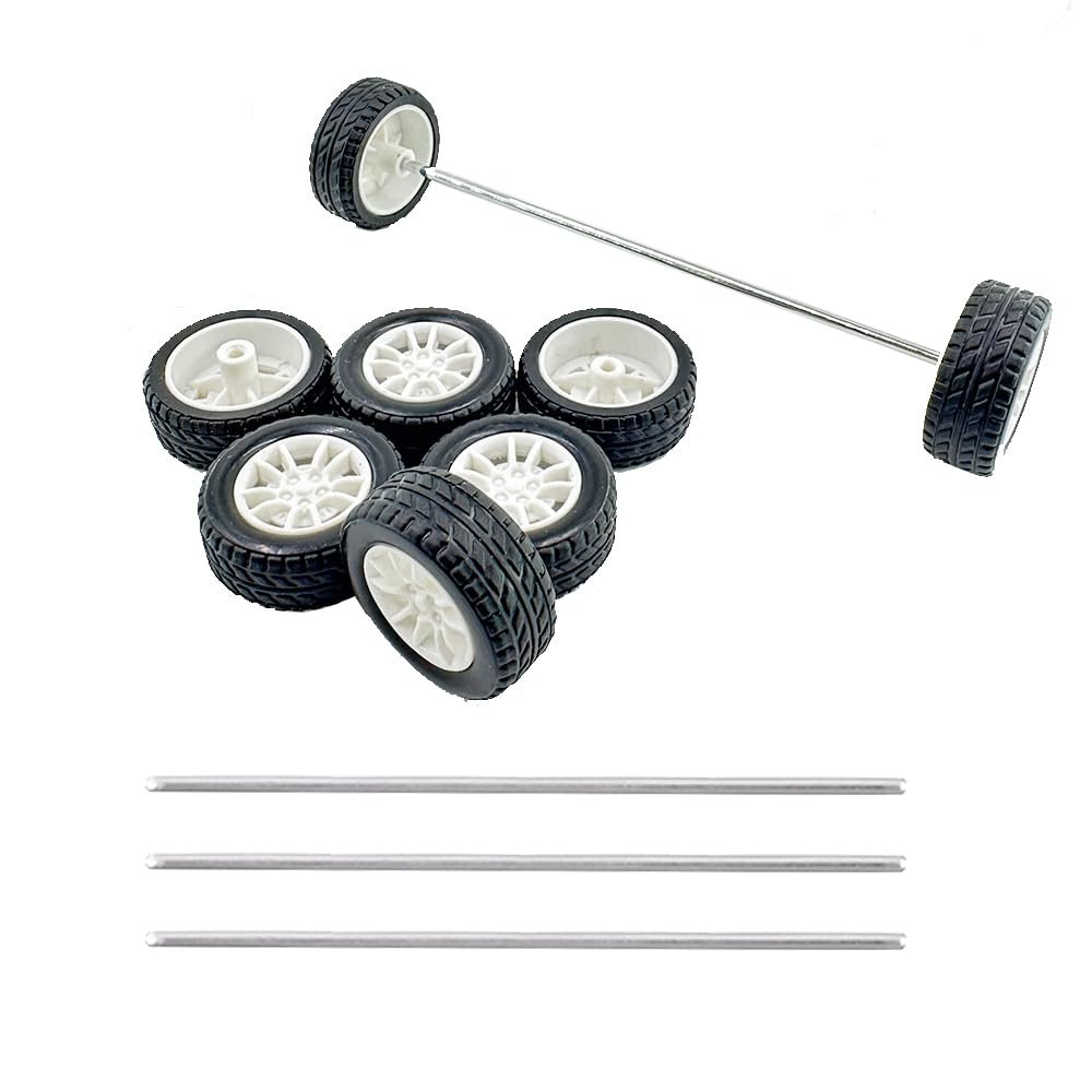 8PCS Toy Car Wheel RC Car Rubber Tire Wheel with Metal Shaft Axles for RC Car Truck Robot DIY Model Car Building Parts (2x25mm)