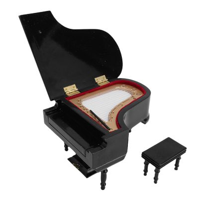 Miniature Piano Model, Wooden Vintage Musical Educational Toy with Music for Adults and Teens Romantic Gift Home Decor (Black)