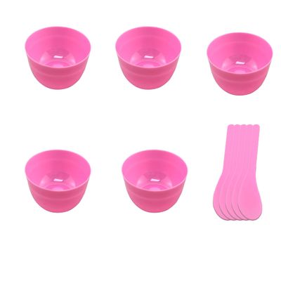 CGECGE ZHUUO DIY Slime Making Tools 5Sets Deep Pink PP Plastic Glue Mixing Bowls with 5Sets Glue Mixing Spoons for Funny Craft Making Arts