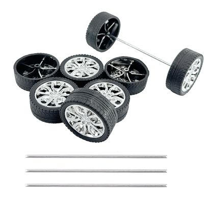 8PCS Toy Car Wheel RC Car Rubber Tire Wheel with Metal Shaft Axles for RC Car Truck Robot DIY Model Car Building Parts (2.5x45mm)