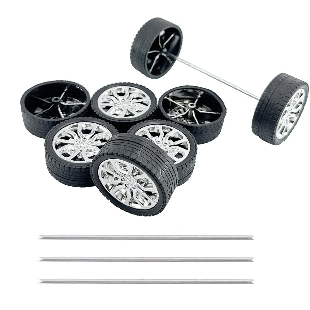 8PCS Toy Car Wheel RC Car Rubber Tire Wheel with Metal Shaft Axles for RC Car Truck Robot DIY Model Car Building Parts (2.5x45mm)