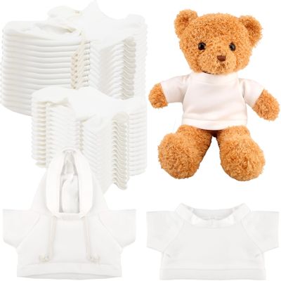 30 Pcs White Teddy Bear Clothes Blank Stuffed Animal Shirt Hoodie Sublimation Bear Clothing for 15 Inch Stuffed Bears Dolls DIY (Color Style 2)