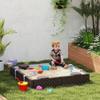 Qaba Kids Sandbox with Cover, Square 47" HDPE Large Sand Pit with 4 Seats, Waterproof Bottom Liner, Weather Resistant Outdoor Sand Box for Backyard, Lawn, Garden, Beach, Patio, Brown view 2