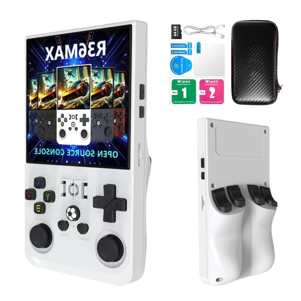 2025 New Upgraded R36MAX Retro Handheld Game Console, 18000+ HD Games, 64GB Memory, Linux System, 4.0-inch IPS Screen Portable Pocket Arcade, White