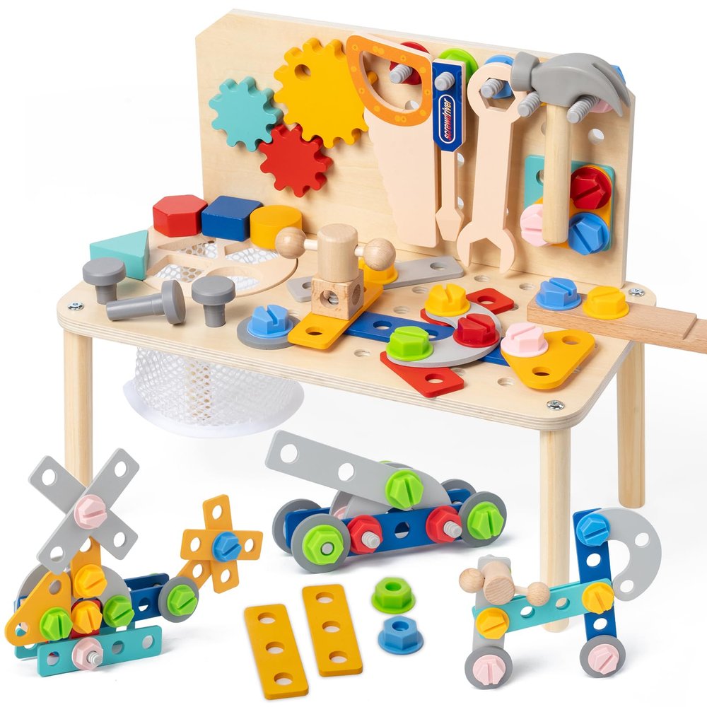 Kids Tool Set for Toddlers, 69 Pcs STEM Montessori Educational Toys for 3 Year Old, Pretend Play Tool Bench for Kids Ages 3-5, Wooden Toddler Learning Construction Toys, Gifts for 4 Year Old Boys