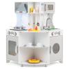 GLACER Pretend Play Corner Kitchen, Wooden Toddler Cooking Playset w/Real Lights & Sounds, Water Circulation, Microwave, Range, Hood, Stoves & Oven, Kids Kitchen Playset for Aged 3+ Years Old view 1