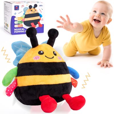 hahaland Baby Toy for 6 + 12 18 Months Crawling Musical Dancing Bouncing Learning Bee Plush, Interactive Tummy Time Toy for 1 2 3 Year Old Boys Girls