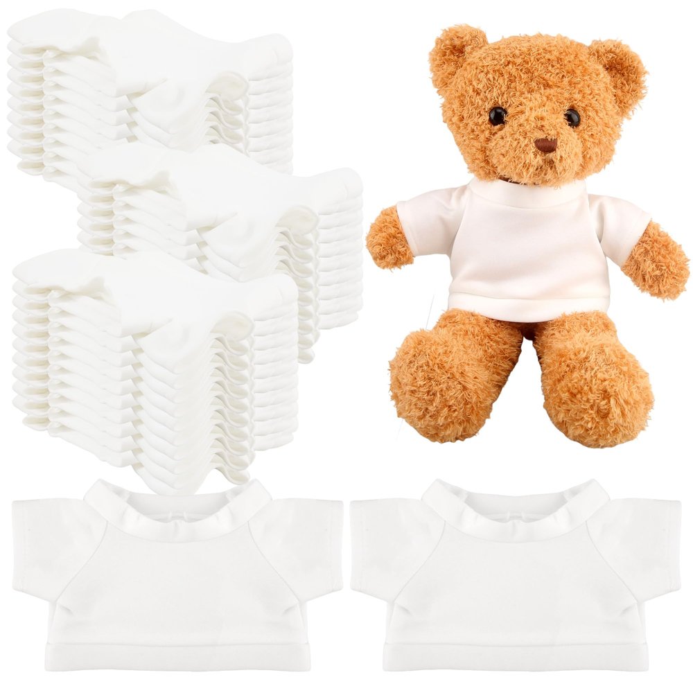 30 Pcs White Teddy Bear Clothes Blank Stuffed Animal Shirt Hoodie Sublimation Bear Clothing for 15 Inch Stuffed Bears Dolls DIY (Color Style 1)