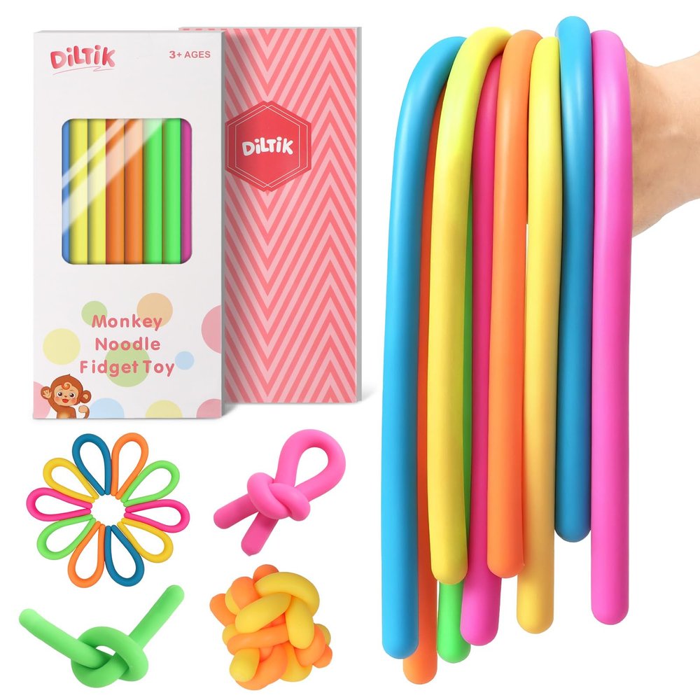 10 Pack Sensory Toys for Kids  Upgraded Extra-Thick Stretchy Sensory Strings for Autism, ADHD, Anxiety  Gift Box, Perfect Stocking Stuffers for Boys & Girls, Ideal for Travel or Classroom (Smooth)