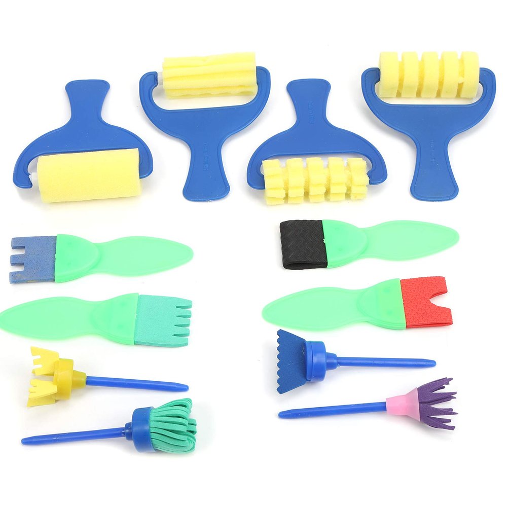12Pcs Sponge Paint Brushes for Painting, EVA Stamp Sponge Roller Paint Brushes Early Learning Painting Tools Arts Craft for Toddlers Kids