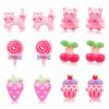 6 Pairs Cute Clip on Drop Earrings, Resin No Pierced Design Kids Earrings Bear Cake Cat Strawberry Dress Up Eardrop Stud Jewelry for Party Gift view 1