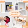 GLACER Play Kitchen, Wood Toy Kitchen w/Sound, Washing Machine, Coffee Maker, Ice Maker, Microwave, Storage Shelf & Cabinet, Cookware, Pretend Kids Kitchen Playset, Gift for Boys Girls Aged 3+ (White) view 2