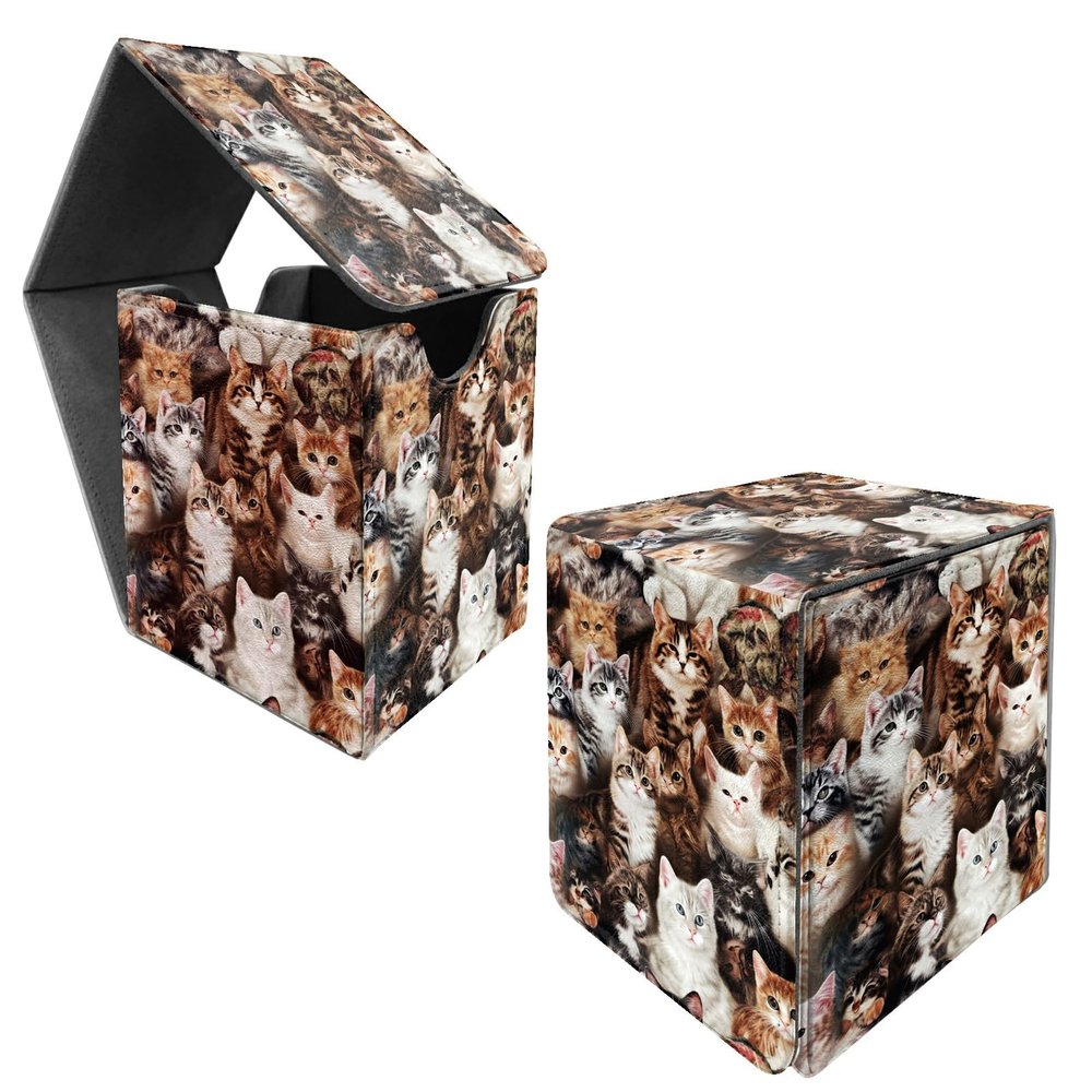 BFDHGQZC Cats Kittens Card Commander Deck Box for Trading Cards Storage Box with Strong Magnet Magic Premium Gathering Deck Box Cover for TCG CCG Magic Card