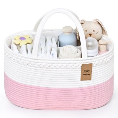 19L Baby Diaper Caddy Organizer, 16.8"x9.8"x9" Cotton Rope Diaper Basket, Changing Table Storage Caddy With Removable Divider, Baby Basket for Nursery, Car, Diapers, Baby Shower Gifts for Newborn