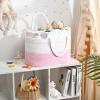 19L Baby Diaper Caddy Organizer, 16.8"x9.8"x9" Cotton Rope Diaper Basket, Changing Table Storage Caddy With Removable Divider, Baby Basket for Nursery, Car, Diapers, Baby Shower Gifts for Newborn view 2