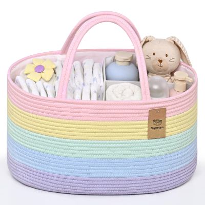 19L Baby Diaper Caddy Organizer, 16.8"x9.8"x9" Cotton Rope Diaper Basket, Changing Table Storage Caddy With Removable Divider, Baby Basket for Nursery, Car, Diapers, Baby Shower Gifts for Newborn