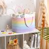 19L Baby Diaper Caddy Organizer, 16.8"x9.8"x9" Cotton Rope Diaper Basket, Changing Table Storage Caddy With Removable Divider, Baby Basket for Nursery, Car, Diapers, Baby Shower Gifts for Newborn view 2