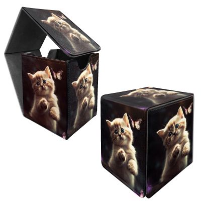 BFDHGQZC Cat With Butterfly Card Commander Deck Box for Trading Cards Storage Box with Strong Magnet Magic Premium Gathering Deck Box Cover for TCG CCG Magic Card
