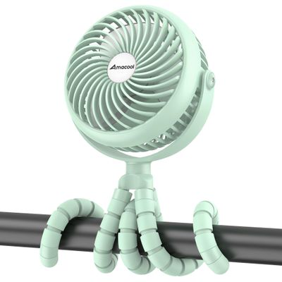 AMACOOL Baby Stroller Fan - 5000mAh Rechargeable, 3-Speed, Strong Yet Quiet, 360Rotate Portable Clip on Fan for Travel, Car Seat, Crib, Bike, Treadmill, Beach Vacation Essentials