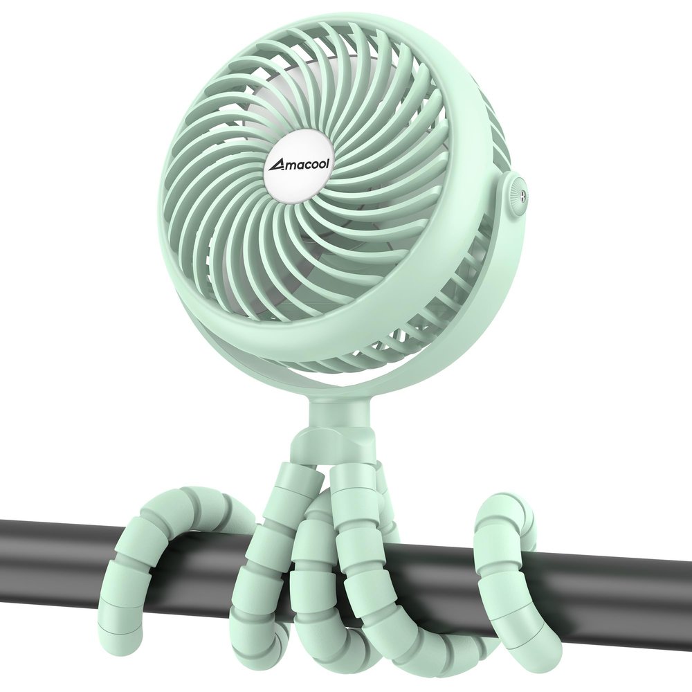 AMACOOL Baby Stroller Fan - 5000mAh Rechargeable, 3-Speed, Strong Yet Quiet, 360Rotate Portable Clip on Fan for Travel, Car Seat, Crib, Bike, Treadmill, Beach Vacation Essentials