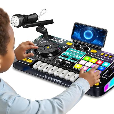 Kids DJ Mixer Controller Table Musical Toy Electronic Toy with LED Lights Sound Effect Microphone Piano DJ Board Key Musical Instruments Birthday Gift Toys for 3 4 5 6 7 Year Old Boy Girl