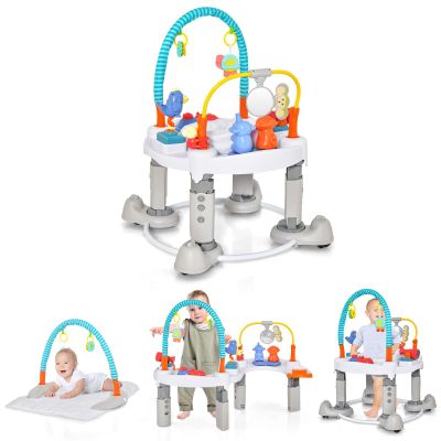 INFANS Baby Bouncer Activity Center, 5 in 1 Toddler Bouncing Activity Saucer Playtime Mat Activity Table with 360Rotating Seat, 3 Adjustable Height, Foldable Exersaucer Learning Walker (Light Grey)