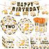201pcs Construction 2nd Birthday Party Decorations 2nd Plates Napkins Tableware Set Disposable Paper Cup Banner Hanging Swirl Tablecloth for Boys Construction Two Years Old Party Supplies Serves 24 view 1