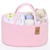 19L Baby Diaper Caddy Organizer, 16.8"x9.8"x9" Cotton Rope Diaper Basket, Changing Table Storage Caddy With Removable Divider, Baby Basket for Nursery, Car, Diapers, Baby Shower Gifts for Newborn view 1
