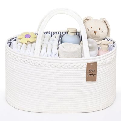 19L Baby Diaper Caddy Organizer, 16.8"x9.8"x9" Cotton Rope Diaper Basket, Changing Table Storage Caddy With Removable Divider, Baby Basket for Nursery, Car, Diapers, Baby Shower Gifts for Newborn