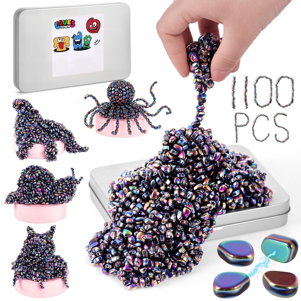 LovesTown 1100PCS Ferrite Putty Stones, Fidget Magnetic Beads Desk Toys for Men Women Teens Office Party 5mm Colorful