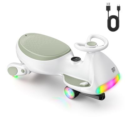 FanttikRide N7 Ultra Electric Wiggle Car, Ultra-Quiet Motor, Type-C Rechargeable, 2 Speeds up to 4 MPH, 9 Color LED Lights, Digital Display, Ride On Toy for Kids, Ages 3+, Morandi Green