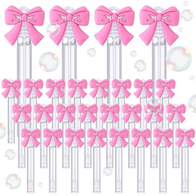Civaner 36 Pcs Pink Bow Bubble Wands Bulk Pink Bow Themed Party Favors Coquette Mini Bubble Wands for Party Supplies Coquette Bridal Bachelorette Birthday Gift Favors