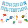 Zwiebeco Sea Animals Happy Birthday Party Decoration Banner Bunting Garland Hanging Paper Swirls Kit for Ocean Under The Sea Animals Marine Life Themed Boys Girls Kids Accessories Supplies view 1