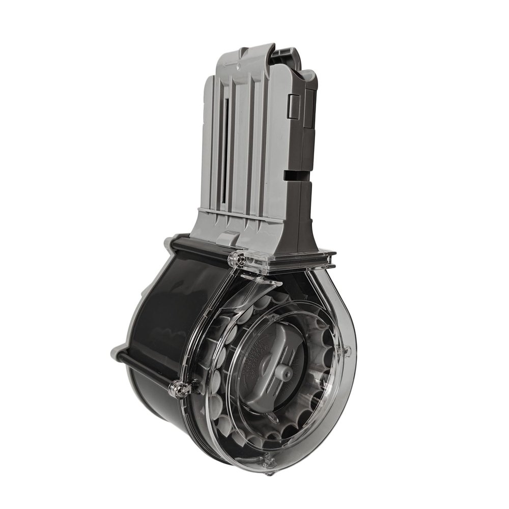 Dart Drum, High Capacity Drum Magazine Compatible with Nerf N-Strike Elite Blasters, Gray and Black, Quick-Load Design